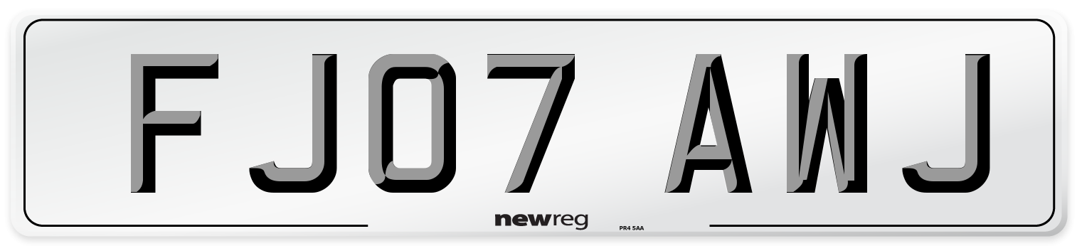 FJ07 AWJ Number Plate from New Reg